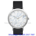 Relógios de aço inoxidável de alta qualidade Whit Marble Dial, pulseira de couro genuíno Ja-15064